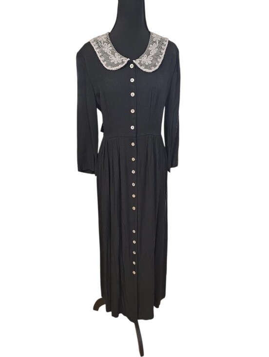 S.L. Fashions Dresses & Skirts - S.L. Fashions Vintage 80s Black Whimsygoth Long-Sleeve Maxi Dress Lace Collar 10